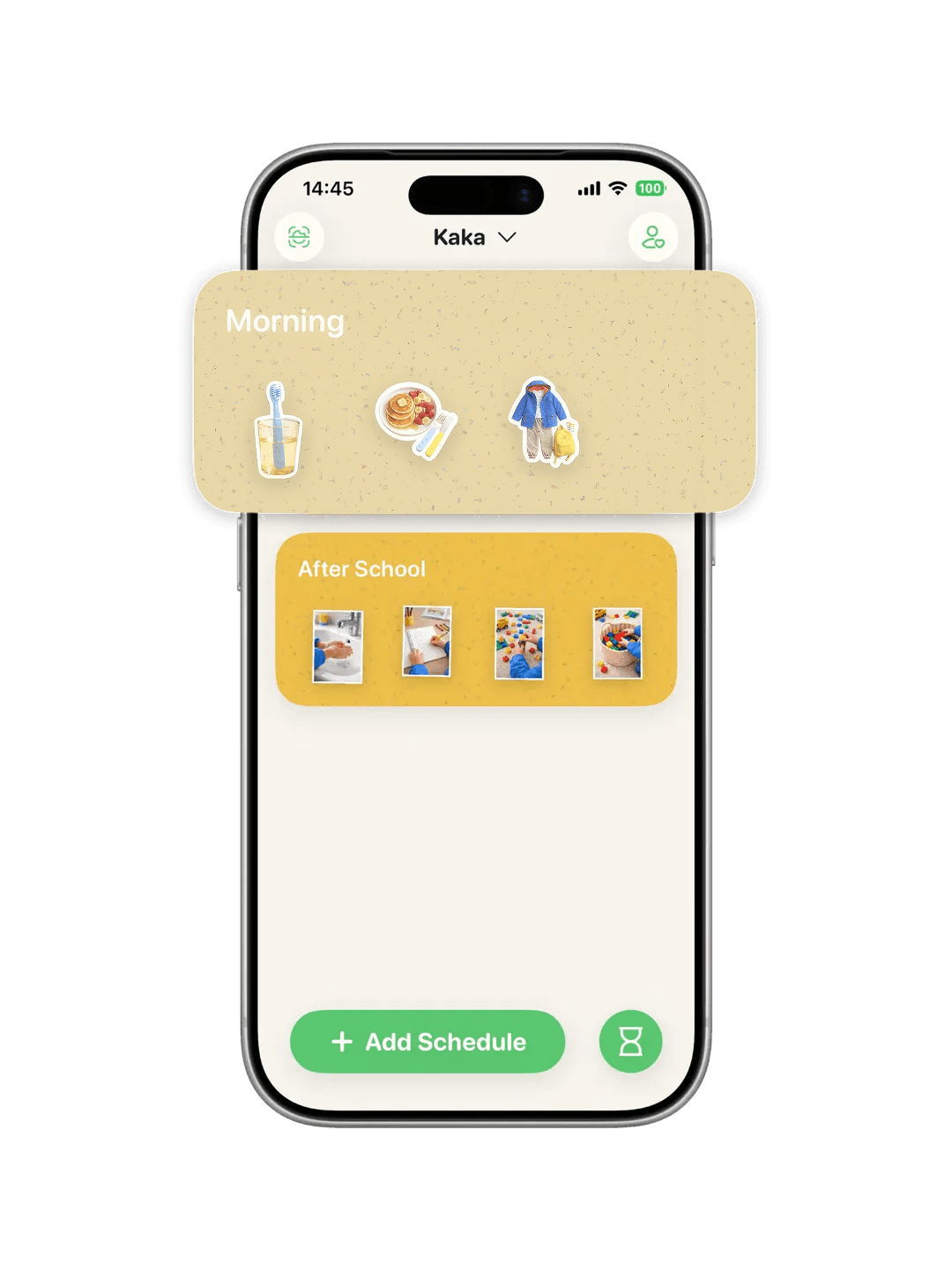 KidCue visual schedule for kids showing routines and time